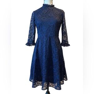 ASOS Navy Blue Lace Dress with Bell Sleeves and Mock Neck Size 6 NWT